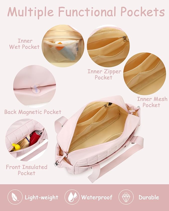 CAMTOP Gym Bag for Women, Duffle Bag for Travel With Insulated Pocket and Wet Pocket, Carry On Weekender Dance Yoga Workout Bag