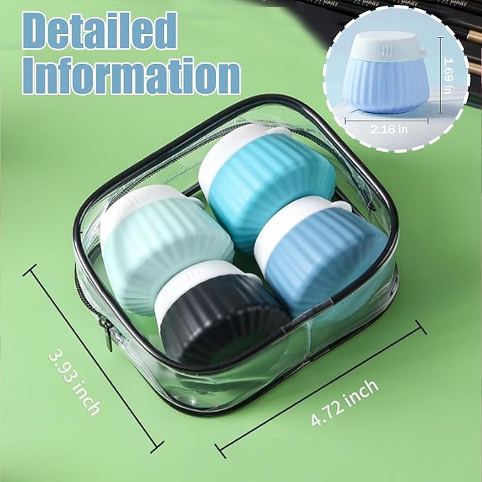 4 Pack Travel Size Silicone Cream Containers, Leak Proof Refillable Toiletry Bottles for Toiletries with 4 Scoops, Labels and Clear Bag, Suitable for Travel Shampoo and Conditioner Bottles (C)