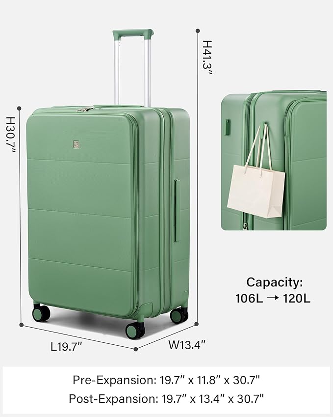 Hanke Hardside Expandable Large Checked Luggage, 28 Inch Top Opening Trunk Luggages with Spinner Wheels, All-PC Hard Shell Suitcase, Lightweight TSA Approved (Forest Green, 120L)