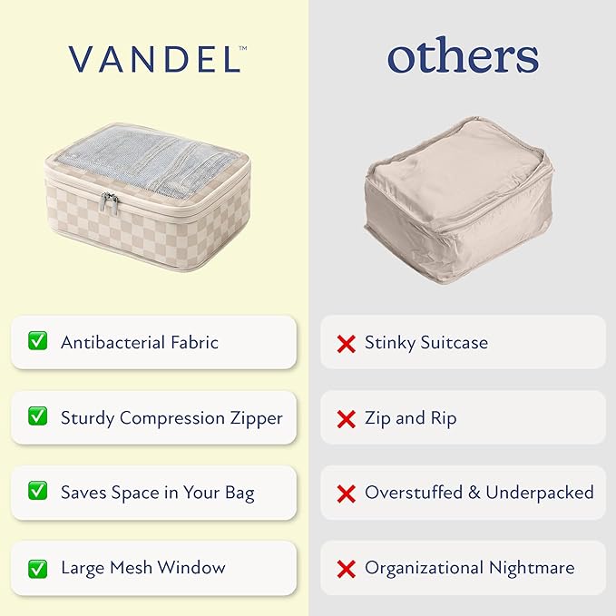 Vandel Space-Saving Compression Packing Cubes for Women with Hanging Toiletry Bag, Laundry Bag, Compressible Carry On Suit Case Organizer Luggage Packing Cubes for Travel Compression Organizer Bags