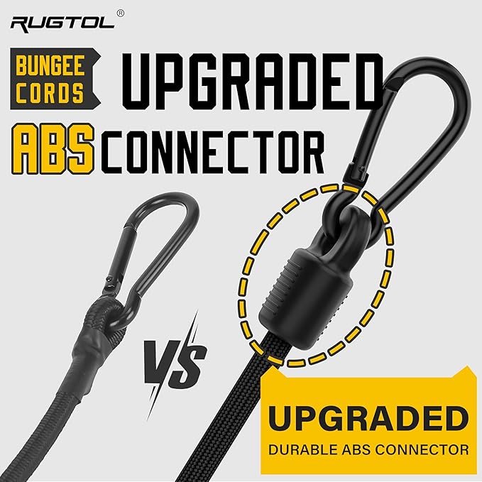 Rugtol Adjustable Bungee Cords with Hooks, 6 Pack Heavy Duty Outdoor Carabiner Bungee Cord, Black Super Elastic Bungee Straps Easily Adjust from 7" to 36", Great for Cargo, Camping, Bike Racks, Tents