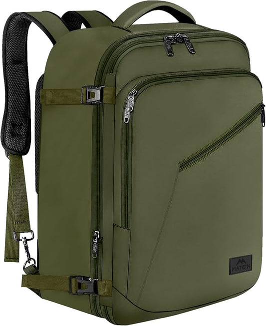 MATEIN Expandable Air Travel Backpack, Light Weight Carry on Backpack with Trolley Sleeve, Water Resistant Daypack for Hiking, Gifts for Men who Like to Travel, Dark Green