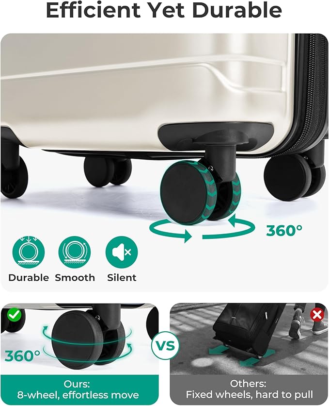 BAGSMART Carry On Luggage 22x14x9 Airline Approved with Spinner Wheels,Lightweight 20 Inch Luggage with TSA Lock,Expandable Hard Shell Carry On Suitcases for Men Women,White