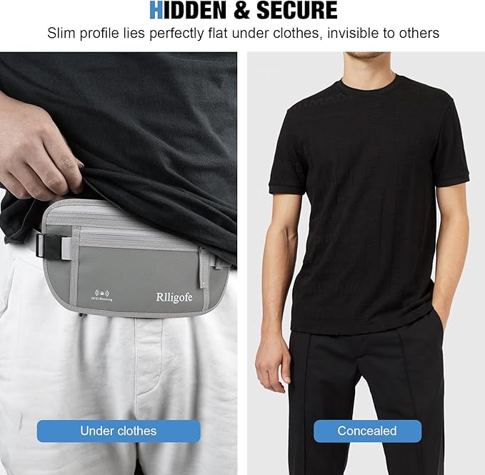 Money Belt for Travel Women and Men Hidden - Slim RFID Blocking Travel Wallet with Secure Anti-Theft Pouch, Passport Holder for Passport, Credit Cards, Cash Under Clothes