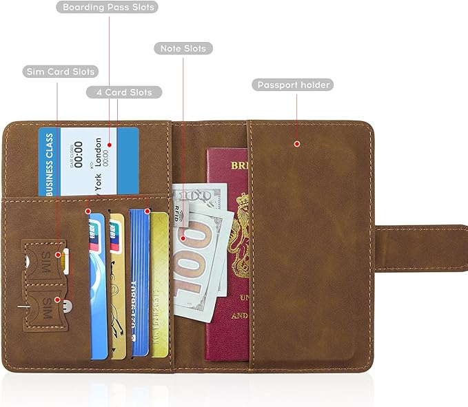 ILIYAH-Passport Cover-Passport Holder Travel Wallet-RFID Blocking Passport Case Travel Accessories Card Holder Wallet Unisex Travel Gifts (Brown MG)