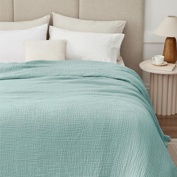 100% Cotton Muslin Blanket 40" x 40", Breathable and Lightweight Cotton Twin Blankets, Soft Cooling Summer Gauze Blanket for All Season, Mint