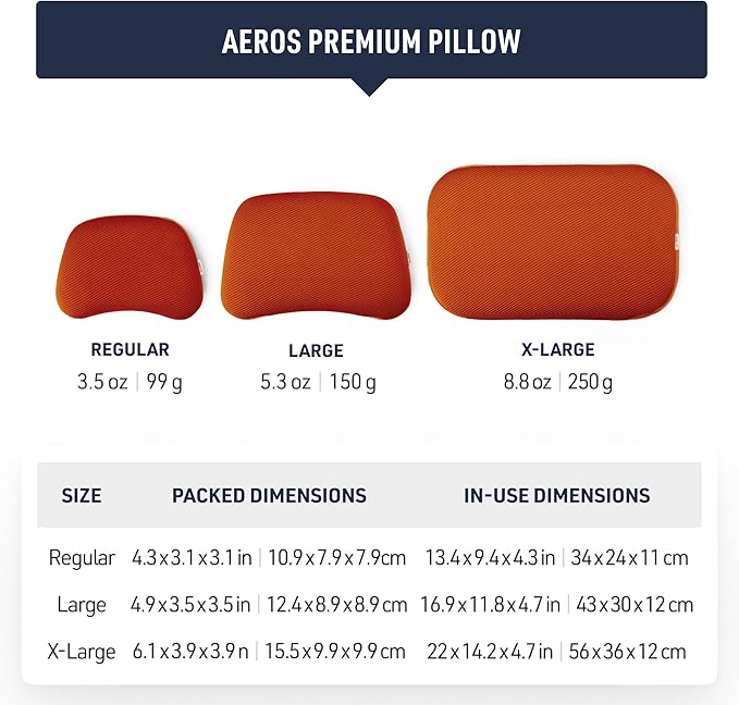 Sea to Summit Aeros Premium Inflatable Travel Pillow, Large, Burnt Olive