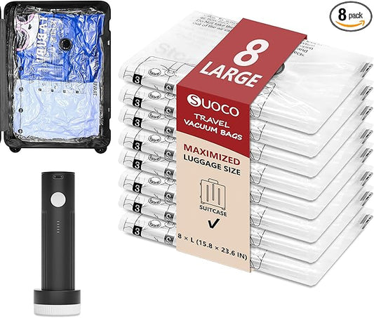 Travel Vacuum Bags for Clothing with Rechargeable Electric Pump, Compression Packing Cubes Organizer Storage for Luggage Suitcase, Space Saver Seal Bags for Vacation Cruise, 8 Large