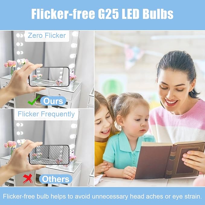 12 Pack G25 Globe Vanity Bathroom Light Bulbs 60W Equivalent 5000K Daylight | E26 LED Light Bulbs，CRI85+ Eye-Friendly, Type G Round Light Bulb Over Mirror, 120V, 5W, 500LM E26 Base, Non-Dimmable