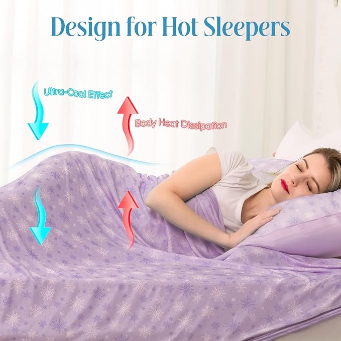 OIGAE Cooling Blanket for Hot Sleepers – Thin Summer Cooling Blanket Throw Size, Q-Max >0.5 Lightweight Cooling Throw Blanket for Bed, Couch, or Sofa – Snowflake Cool Blankets, (Purple, 50" x 70")