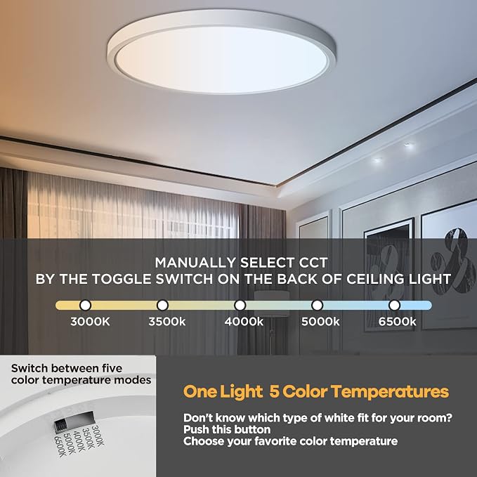 TALOYA Dimmable Flush Mount Ceiling Light,10Inch,20W,5CCT | LED Ceiling Light Fixture for Bedroom,Kitchen,Living Room,White
