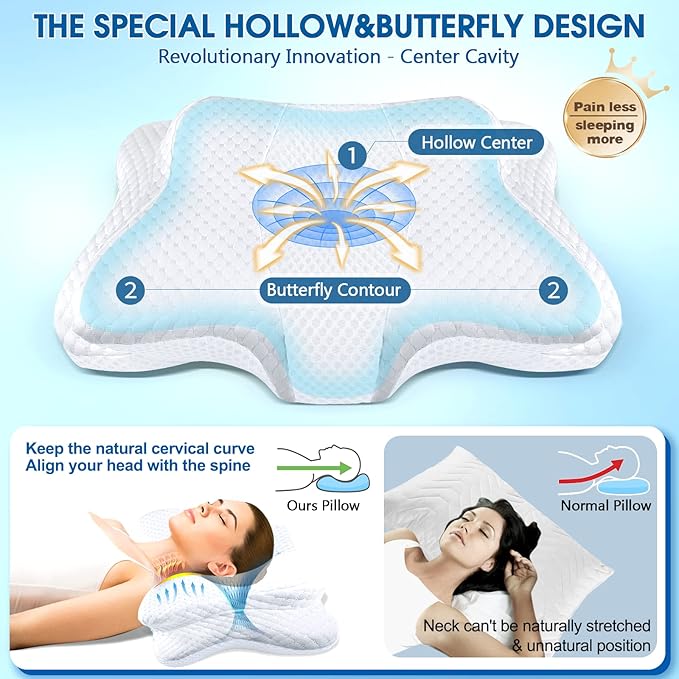 Memory Foam Pillows, Cervical Pillow for Neck and Shoulder Pain Relief, Ergonomic Contour Bed Pillow, Soft for Side Sleep Stomach Sleeping and Back Sleeper-Queen Size&White