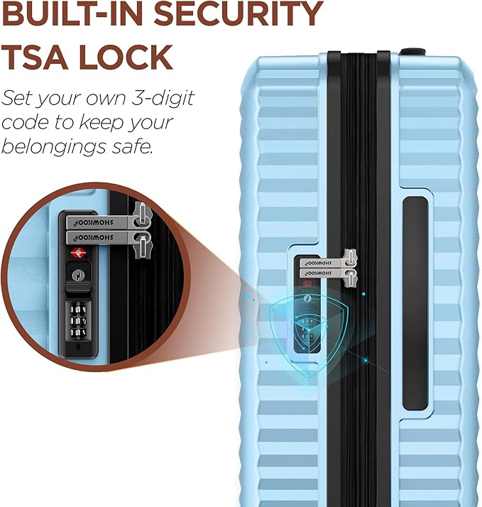 SHOWKOO Luggage Sets 3 Piece Hardside Expandable Suitcase with Double Spinner Wheels Tsa Lock Sky Blue (20in/24in/28in)