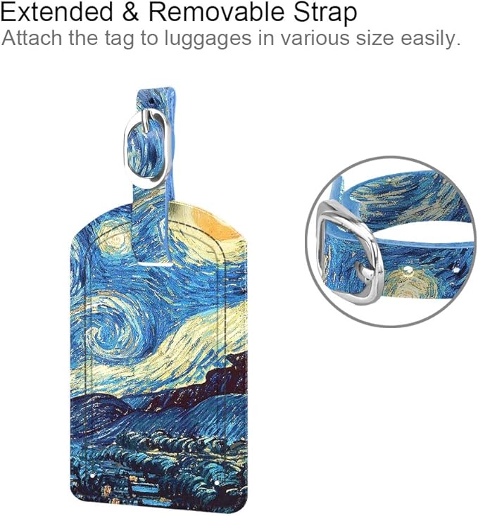 FINTIE 2 Pack Luggage Tags, Leather Name ID Labels with Privacy Cover for Travel Bag Suitcase, Theme - Starry Night
