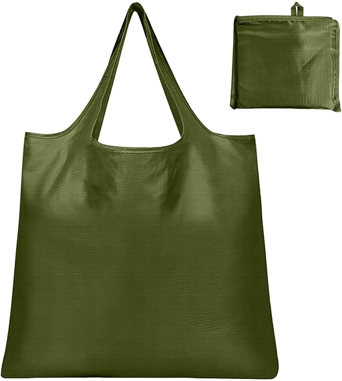 Large Foldable Shopping Bag, Reusable Grocery Bag, Used for Shopping. Reusable Handbag Weighing Up to 50 Pounds, Nylon Bag, Waterproof, Washable (Green)