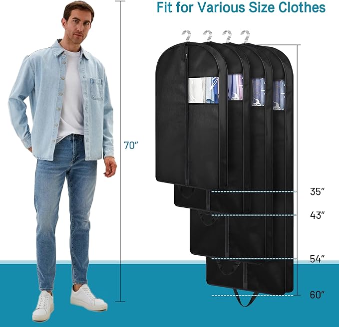 KIMBORA 35" Garment Bags for Hanging Clothes Travel, 4" Gusseted Suit Bags for Closet Storage Mens Garment Protector Cover for Coats, Jackets, Shirts (3 Packs)
