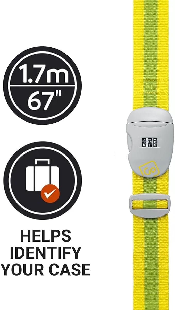 Combi Luggage Strap, Fully Adjustable Luggage Straps for Suitcases and Bags, Secure 3-Dial Combination Lock with Sturdy Buckle, Travel Essentials, Yellow/Green