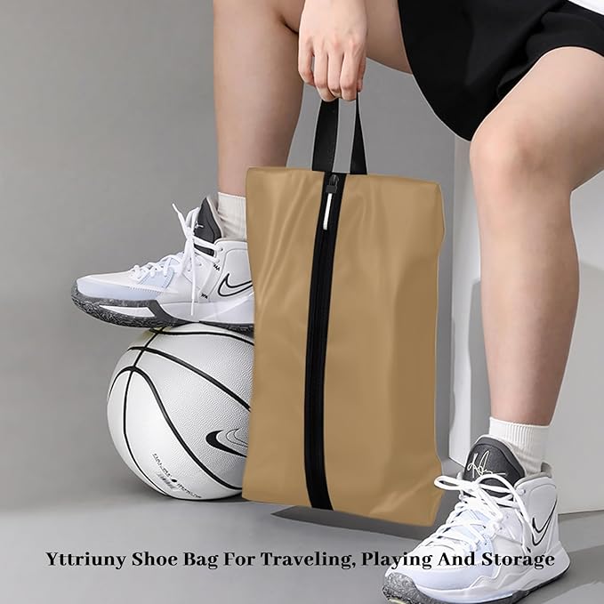 Golf Shoe Bag Large Capacity Oxford Fabric Waterproof Golf Shoes Bag with Zipper and Handle for Portable Packing Sport Shoes Storage Bags for Travel, Running, Gym, Soccer(Beige, 1-Pack)