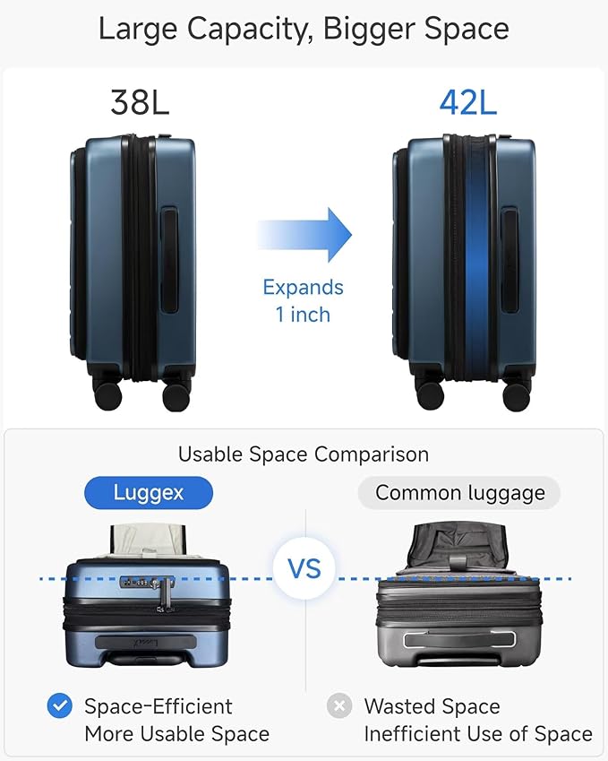 Carry On Luggage 22x14x9 Airline Approved, FLO5 Expandable Polycarbonate Suitcase with Front Pocket (FX-Core, Brown-Black, 20 Inch)