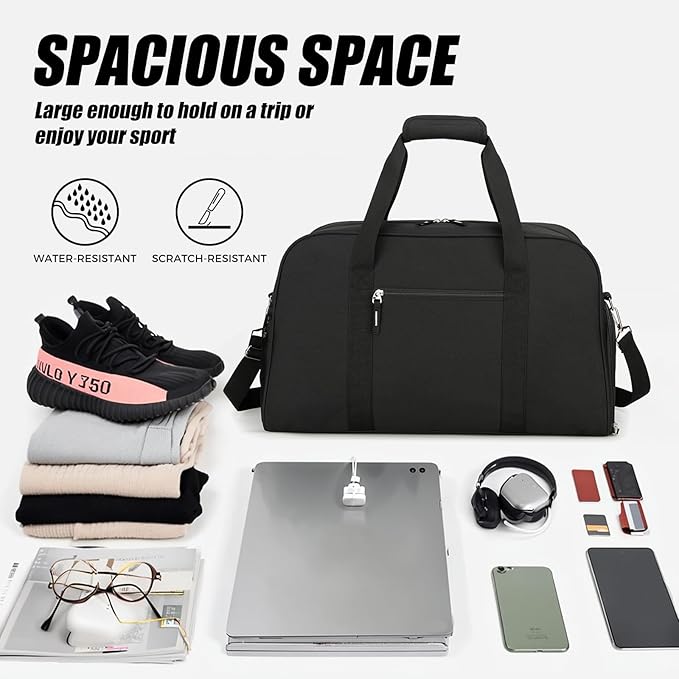 Searock 21 Inch Gym Bag with Shoe Compartment, Sports Duffle Bag for Travel, Carry On Duffel Bag, Weekender Overnight Bags for Men and Women Traveling, Black