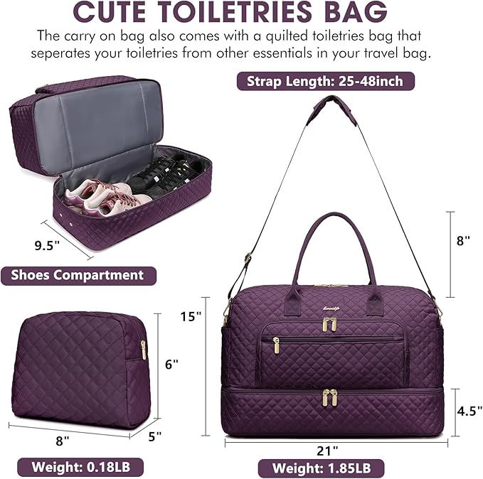 Travel Duffle Bag Weekender for Women - 38L Carry-On Overnight Personal Item Bag with Shoe Compartment & Wet Pocket Weekend Tote Bags with Toiletry Hospital Bags for Labor and Delivery