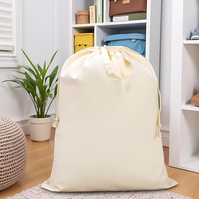 Canvas Laundry Bag 33"Wx 35"H, Thick Canvas Laundry Bag with Handles & Drawstring, Extra Large Heavy Duty Washable Basket Liner Hamper Liner Storage Sack (Beige XL, 2 Pack)