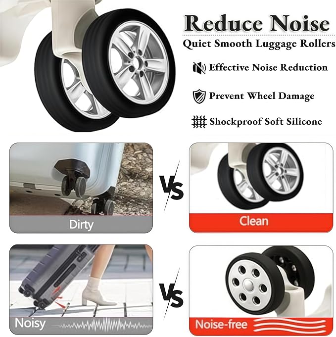 Luggage Wheel Protector Covers Sets, 16 Pack Silicone Suitcase Wheels Protector Fits Most Travel Luggages Wheels Sizes, Anti-Scratch, Noise Reduction, Easy Install (8pcs Black + 8pcs Pink)