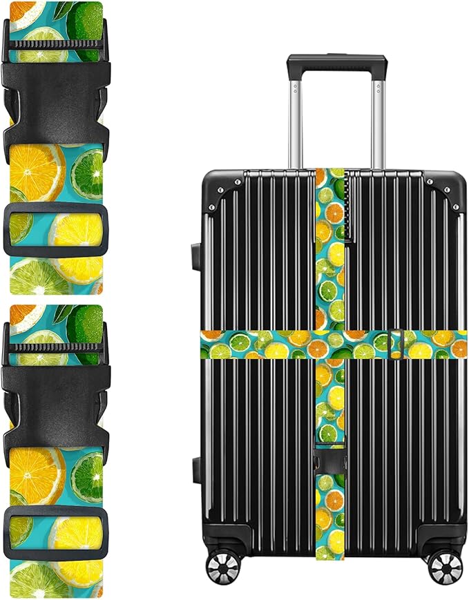 Nuxovilar Luggage Straps of 2 Set Citrus Fruits Pattern, 1.96x90.5 inches - Luggage Straps for Suitcases, Suitable for Summer Trips, Beach Vacations, Family Travel