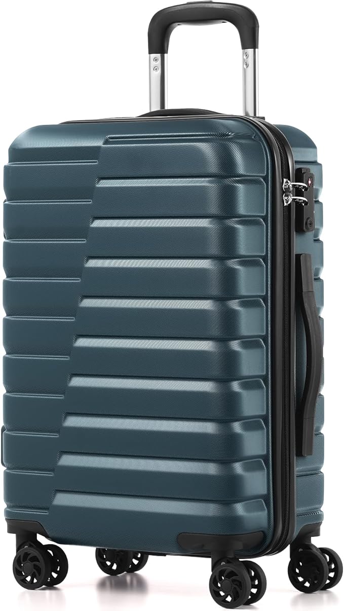 Coolife Carry On Luggage Airline Approved with Wheels Hard Shell Suitcase Spinner TSA Lock Telescopic Handle (20-inch-Teal blue)