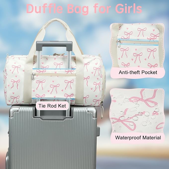 LOIDOU Kids Duffle Bag for Girls, Lightweight Girls Overnight & Weekender Travel Bag with Shoe Compartment and Wet Pocket, Cute Duffel Bags for Toddler Dance, Kids Sleepovers, Gym & Weekend Trips