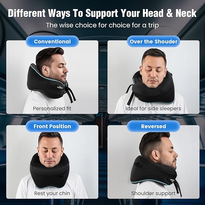 Teemour Neck Pillow for Traveling, Travel Neck Pillows for Airplanes, GIFS for Mom Memory Foam Airplane Pillow for Long Flight, Travel Essentials, Design for Airplane, Car & Office
