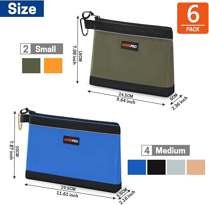 Zipper Tool Pouches, Multi-Purpose Utility Tool Bags Organizer for Small Hand Tools, Screws, Nails, Hardware, Pliers & Wrenches, Storage Pouch Set for Electricians, Plumbers, HVAC & Mechanics