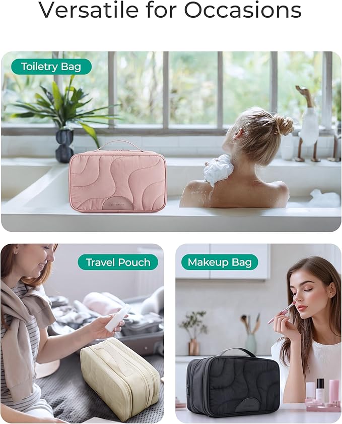 BAGSMART Toiletry Bag for Women, Wide-open Makeup Bag Organizer for Travel Essentials Travel-size, Water-resistant Large Capacity Cosmetic Bag for Accessories, Shampoo, Toiletries with Handle, Black