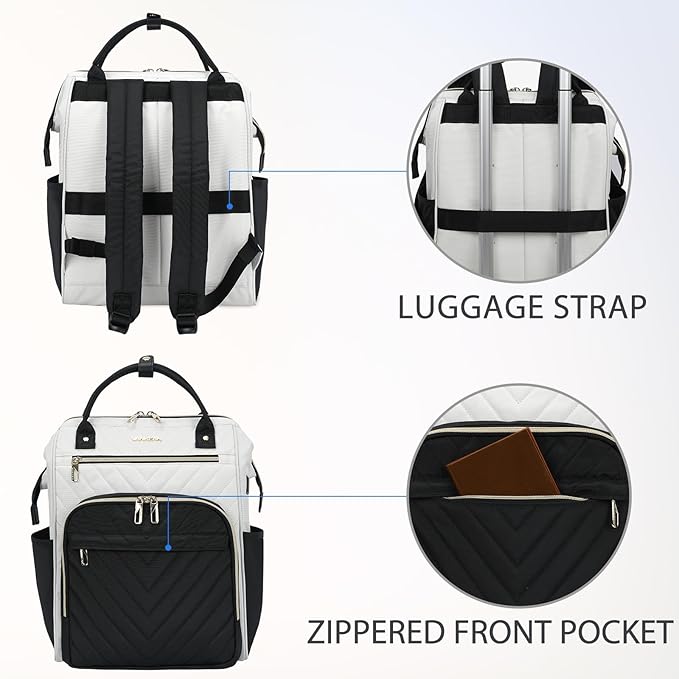 VANKEAN 17 Inch Laptop Backpack for Women Men Fashion Computer Work Bag, Large Capacity Waterproof Backpack with USB Port & RFID Pockets, College Daypack Business Travel, Beige-Black
