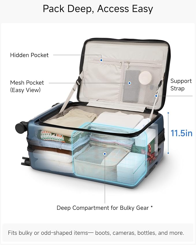 LUGGEX Checked Luggage Top Opening, FLT Expandable Polycarbonate Hard Shell Suitcase with Wheels (FX-Lite, Black, 24 Inch, 63L-70L)
