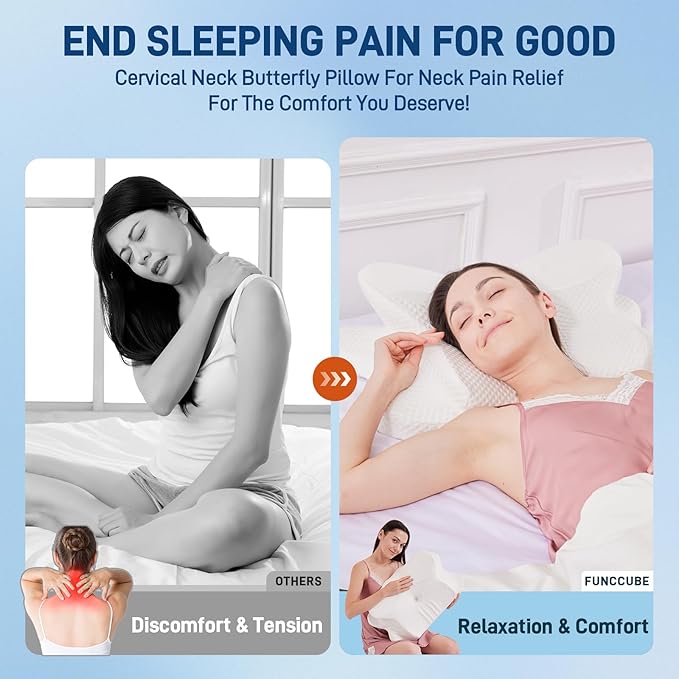 Cervical Neck Pillow - Memory Foam Pillow for Pain Relief Sleeping, Ergonomic Neck Support Contour Pillows for Side Back Stomach Sleepers,Orthopedic Breathable Pillowcase (White)