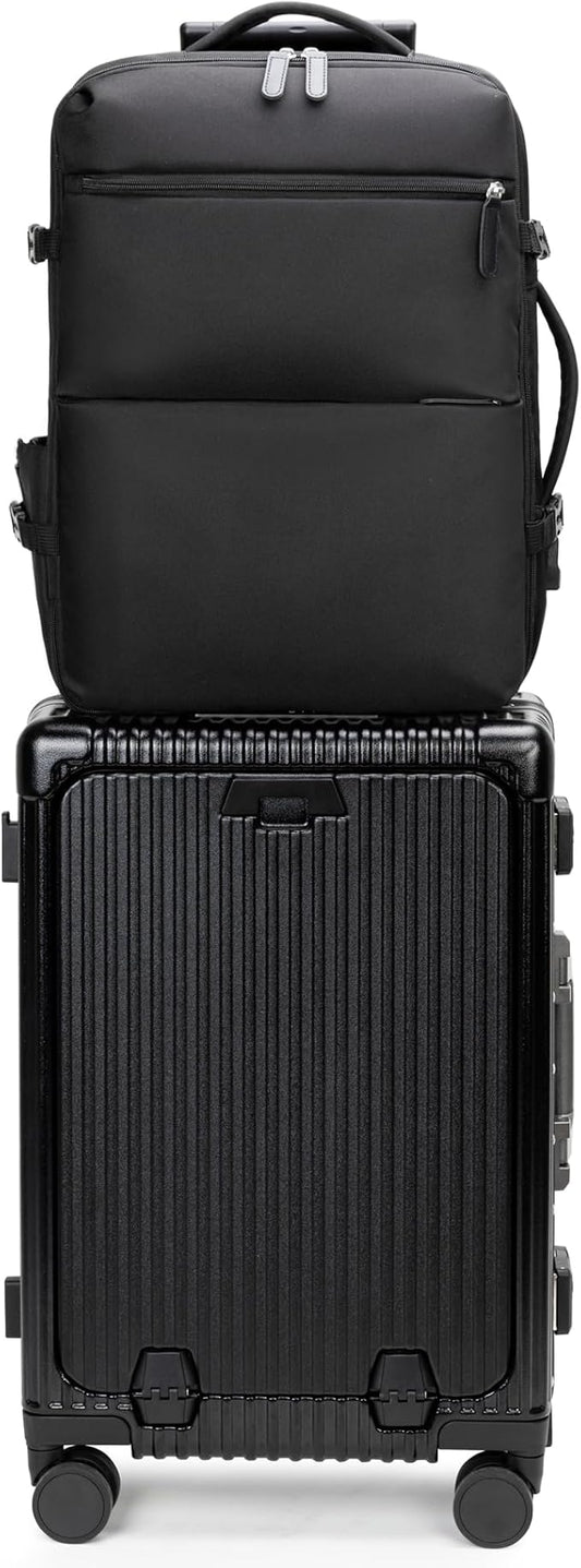 feilario 2 Piece Set Aluminium Frame PC Hard Shell Spinner Wheels Luggage,22.5"X15"X9.5" Airline Approved Built-In TSA lock Carry on Suitcase, with Cup Holder, USB Port, Phone Holder