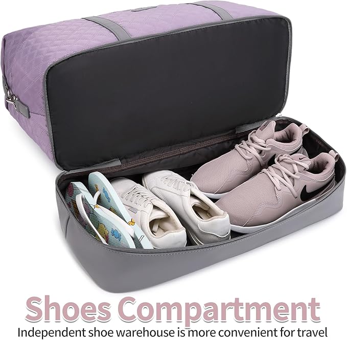Weekender Bag, Large Travel Duffel Bag for Women, Carry on Overnight Bag with Shoe Compartment and Toiletry Bags