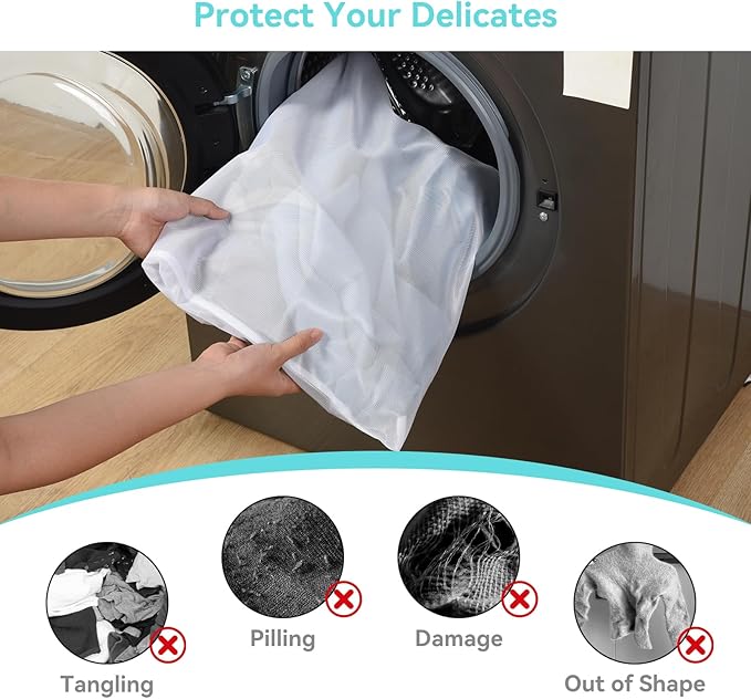 OTraki Medium Mesh Laundry Bags 20x24 inch Zipper Lingerie Bags for Washing Delicates Laundry Mesh Bag Machine Washable for Travel Dorm Hotel Camp, Don't Drying, Melting 140-176℉ White
