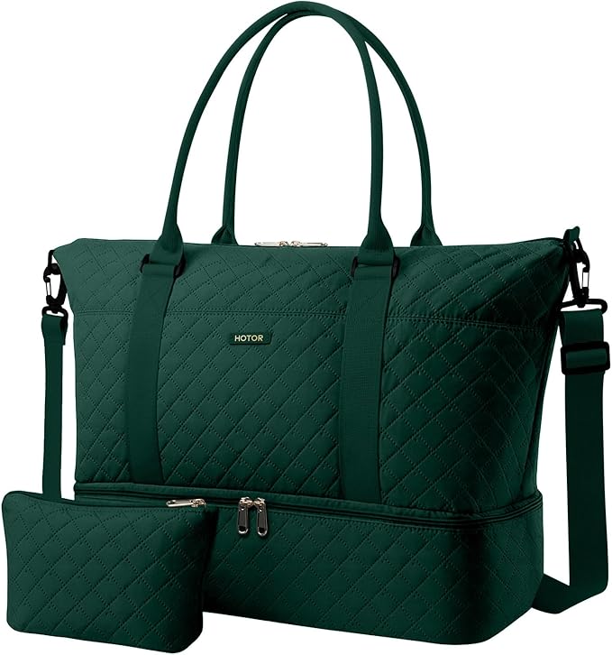 HOTOR Travel Duffel Bag - Weekender Bags for Women, Gym Tote Bags with Shoe Compartment, Carry On Overnight Bag with Toiletry Bag for Travel Essentials Travel Accessories, Dark Green, 15.8"×18.1"×8.7"