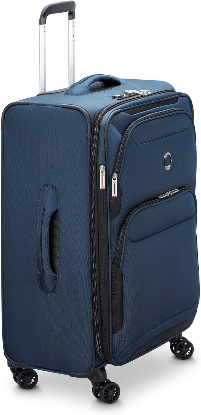 DELSEY PARIS Sky Max 2.0 Softside Expandable Luggage with Spinner Wheels, Blue, Checked-Medium, 24 Inch
