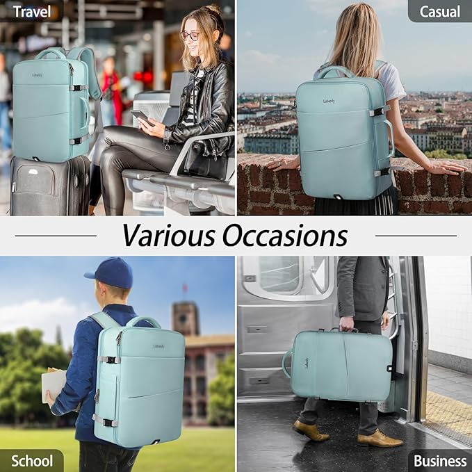 Lubardy Travel Backpack for Men Women 17 Inch Flight Approved Carry on Backpack Waterproof Large 40L Luggage Daypack Business College Weekender Overnight Laptop Backpack with 3 Packing Cubes, Green