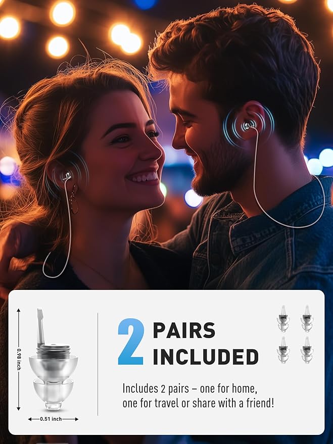 2 Pairs Concert Ear Plugs, Hearprotek Reusable High Fidelity Noise Reduction Music Ear Plugs for Ear Protection-Soft Hearing Protection Earplugs for Concerts, Musicians, Events (Petite Size)