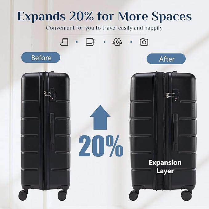 OLIXIS 29 Inch Luggage, Hardside Checked Suitcase with Spinner Wheels, Lightweight ABS Hard Shell Travel Luggage, TSA Approved Lock, Expandable Large Suitcase for Business & Travel–Black