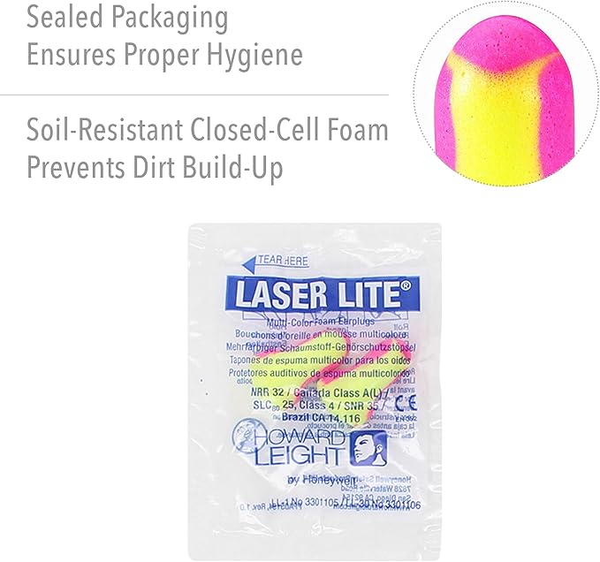 Howard Leight by Honeywell - R-01205 Laser Lite High Visibility Disposable Foam Earplugs, Yellow (Pack of 5)