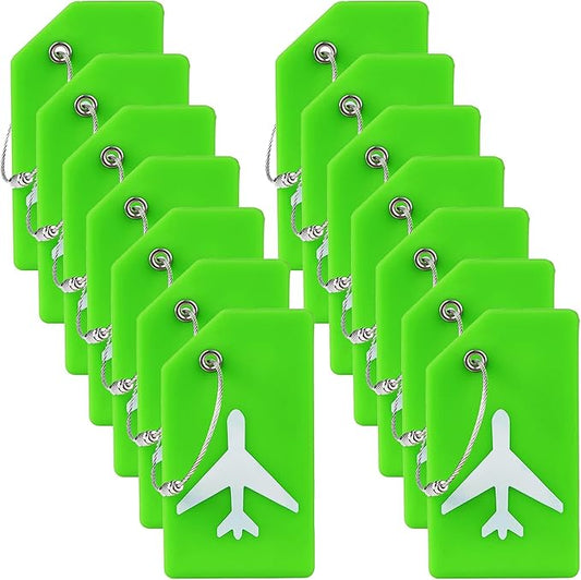 14 Pack Silicone Luggage Tag for Suitcases with Stainless Loop, TSA Approved, Privacy Protection Travel Essentials Bag Tags by Gostwo, Green