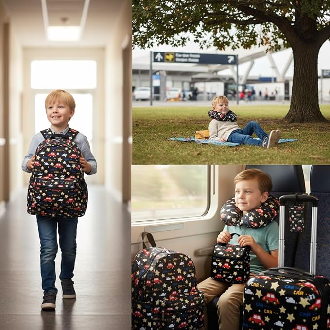 Kid’s Luggage Set 6 Piece Suitcase Set 16’’ Hardside Luggage with Spinner Wheels Girls Boys Carry on Luggage Travel Rolling Luggage Airline Approved