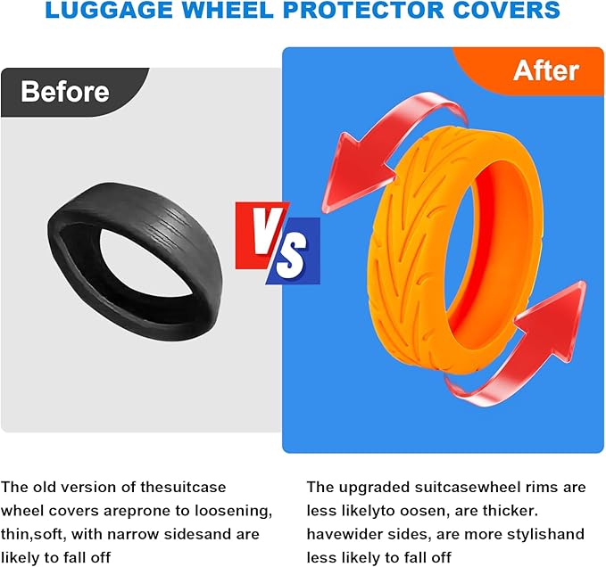 16Pcs Luggage Wheel Covers,Silicone Suitcase Cover for 2-2.4'' Spinner Wheel, Carry On Luggage Wheels Protector,Upgrade Suitcase Wheels Protective,Essential Travel Accessories (Orange)