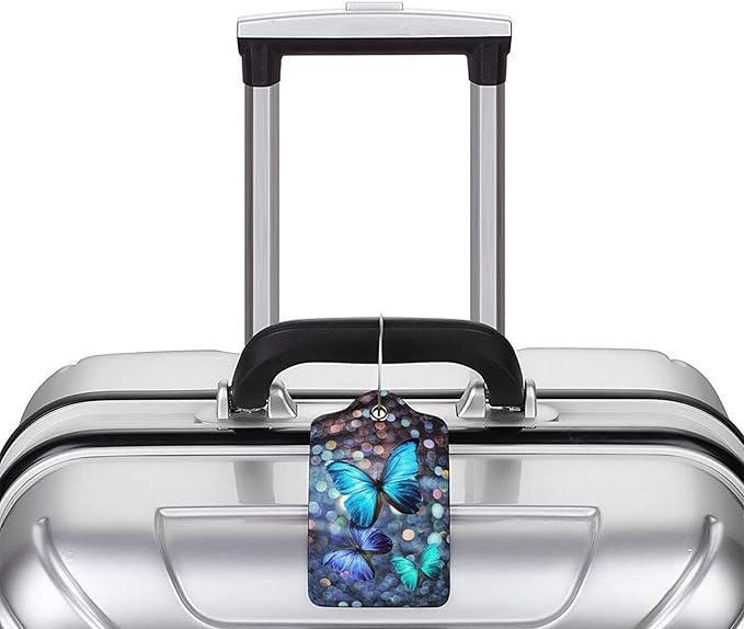 Colorful Butterfly Luggage Tag Set of 2 Leather Luggage Tag with Name Card PU Baggage Tags for Women Men Travel,Fun Laggage Tags (Butterfly)
