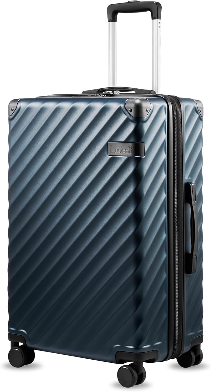 LUGGEX 24 Inch Luggage with Spinner Wheels, KVC Expandable Hardside Medium Checked Suitcase (EX-Core, Navy, 24 Inch, 70L-76L)